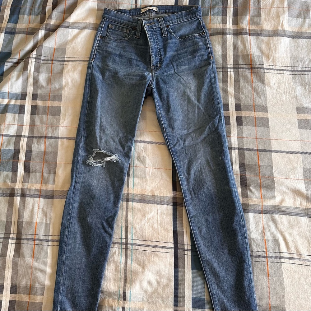 Madewell 9” High Rise Blue Skinny Distressed Jeans with Stretch - Picture 6 of 13